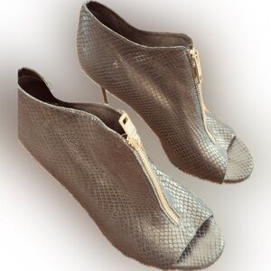 Elaine Turner Black Snakeskin Peep-Toe Boots